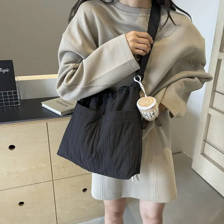 Korean Style Lazy Crossbody Bag Brown Cotton Women