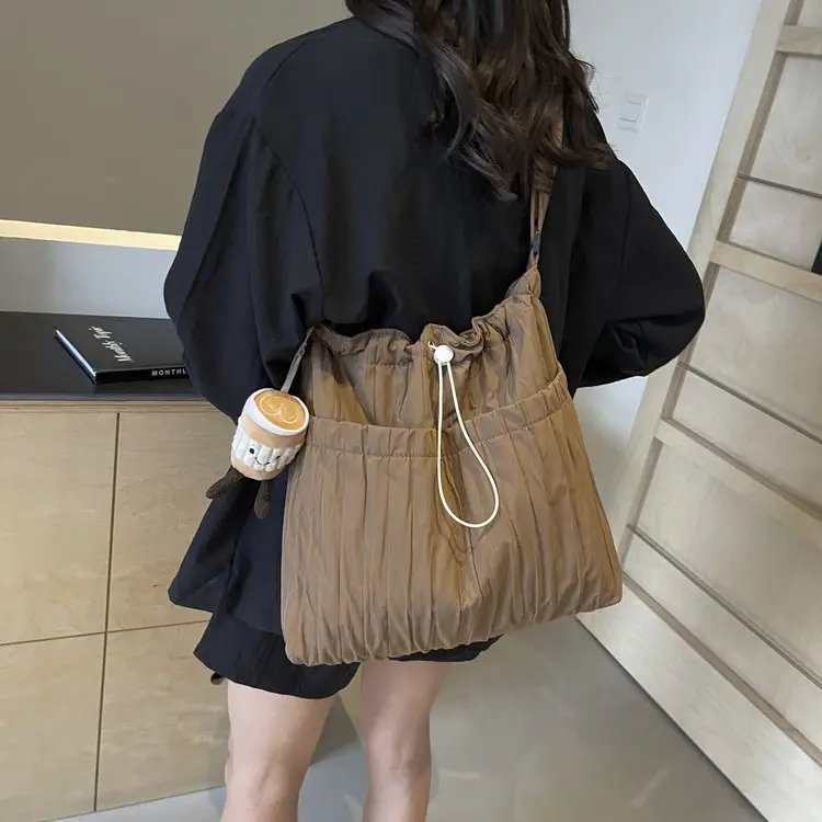 Korean Style Lazy Crossbody Bag Brown Cotton Women