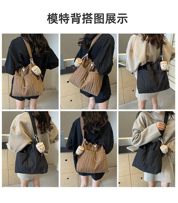 Korean Style Lazy Crossbody Bag Brown Cotton Women — feature 10