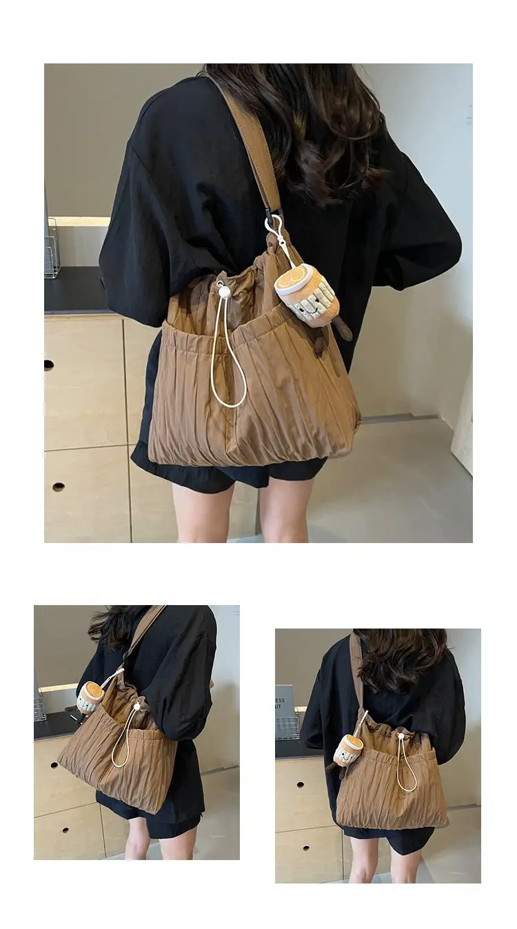 Korean Style Lazy Crossbody Bag Brown Cotton Women — feature 11