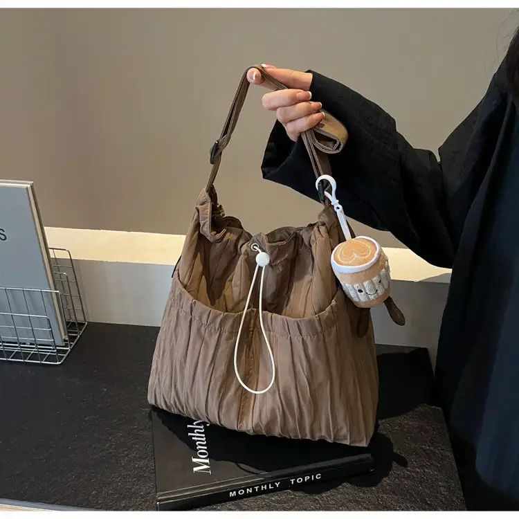 Korean Style Lazy Crossbody Bag Brown Cotton Women — feature 24