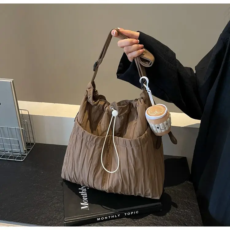 Korean Style Lazy Crossbody Bag Brown Cotton Women — feature 25