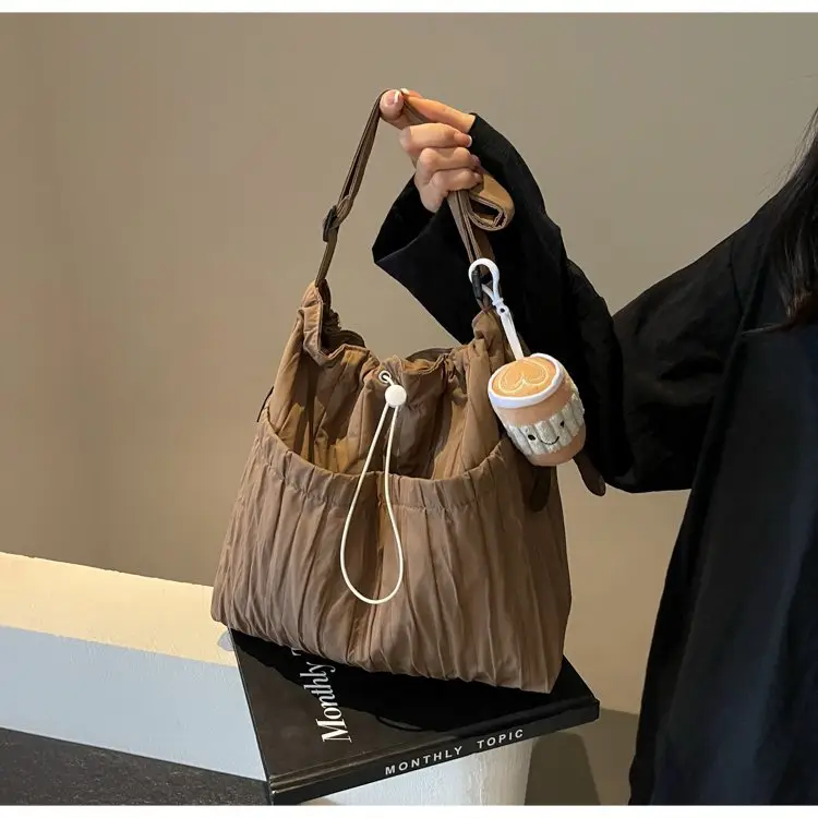 Korean Style Lazy Crossbody Bag Brown Cotton Women — feature 26