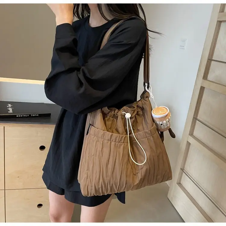 Korean Style Lazy Crossbody Bag Brown Cotton Women — feature 27
