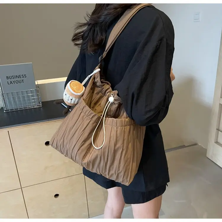 Korean Style Lazy Crossbody Bag Brown Cotton Women — feature 29