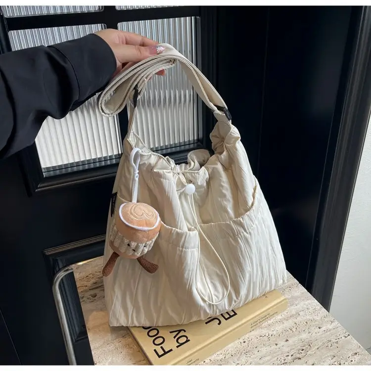 Korean Style Lazy Crossbody Bag Brown Cotton Women — feature 35