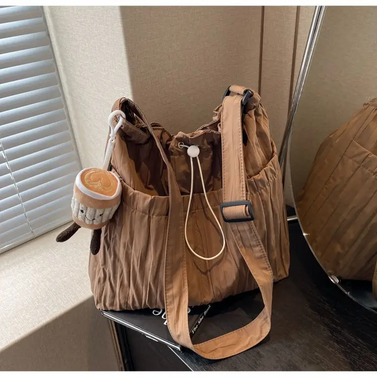 Korean Style Lazy Crossbody Bag Brown Cotton Women — feature 38