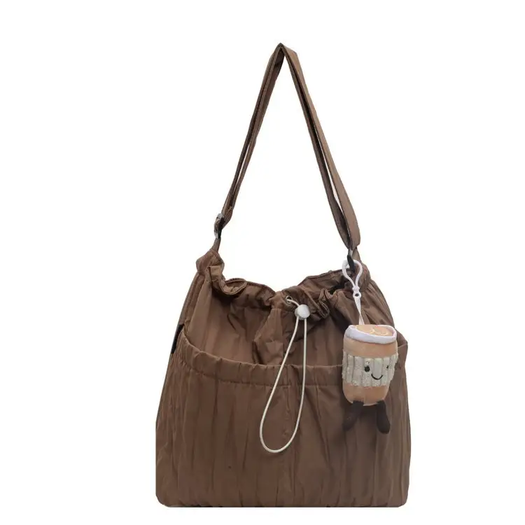 Korean Style Lazy Crossbody Bag Brown Cotton Women