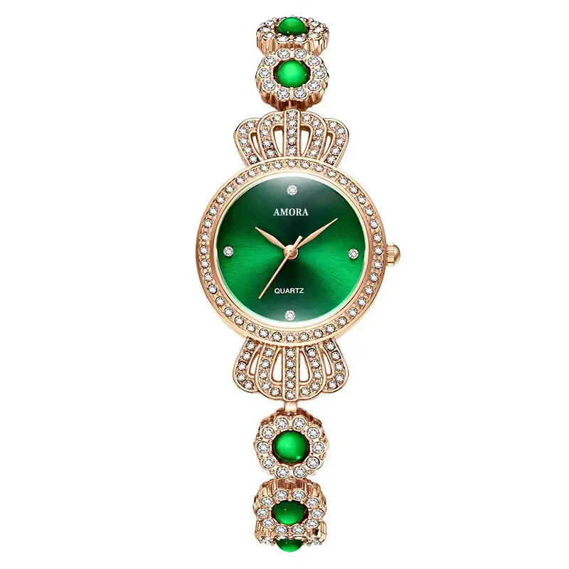 Peacock Green Full Diamond Crown Watch for Women - Image 4