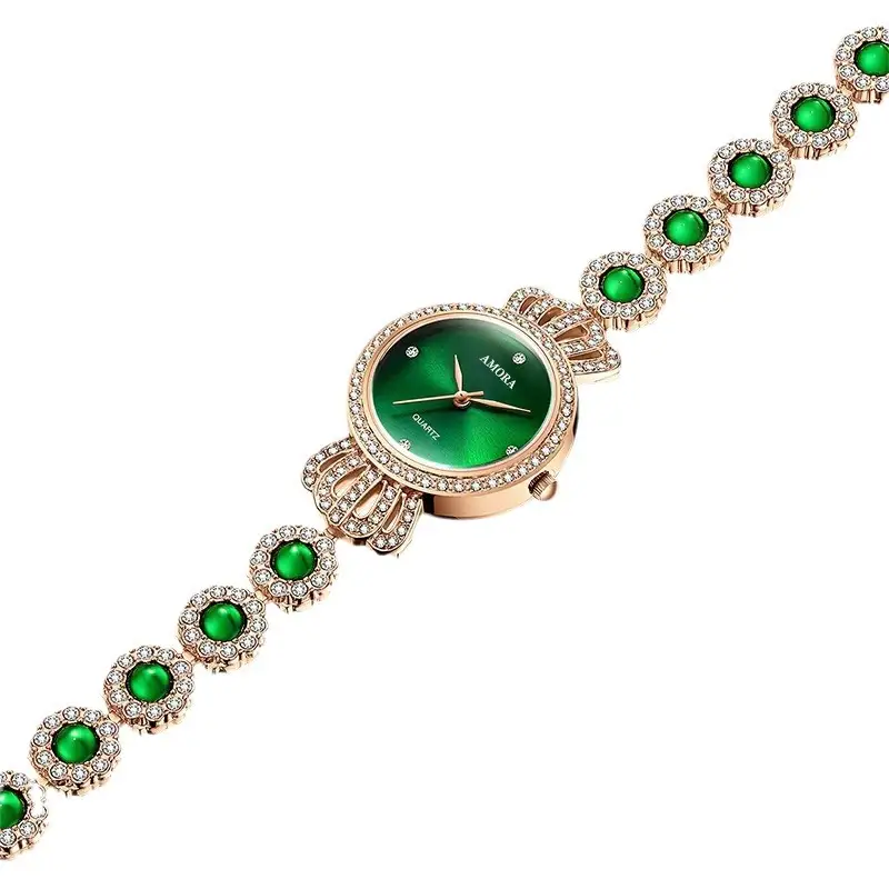 Peacock Green Full Diamond Crown Watch for Women - Image 7