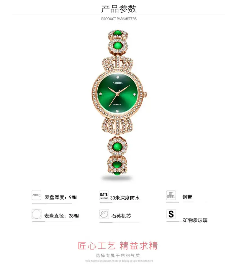 Peacock Green Full Diamond Crown Watch for Women — feature 1
