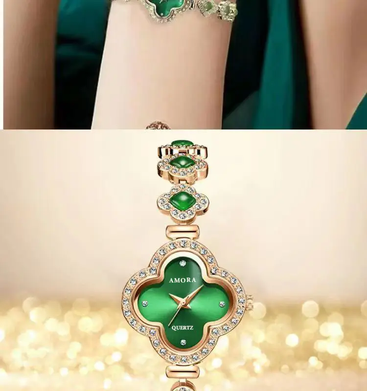 Peacock Green Full Diamond Crown Watch for Women — feature 14