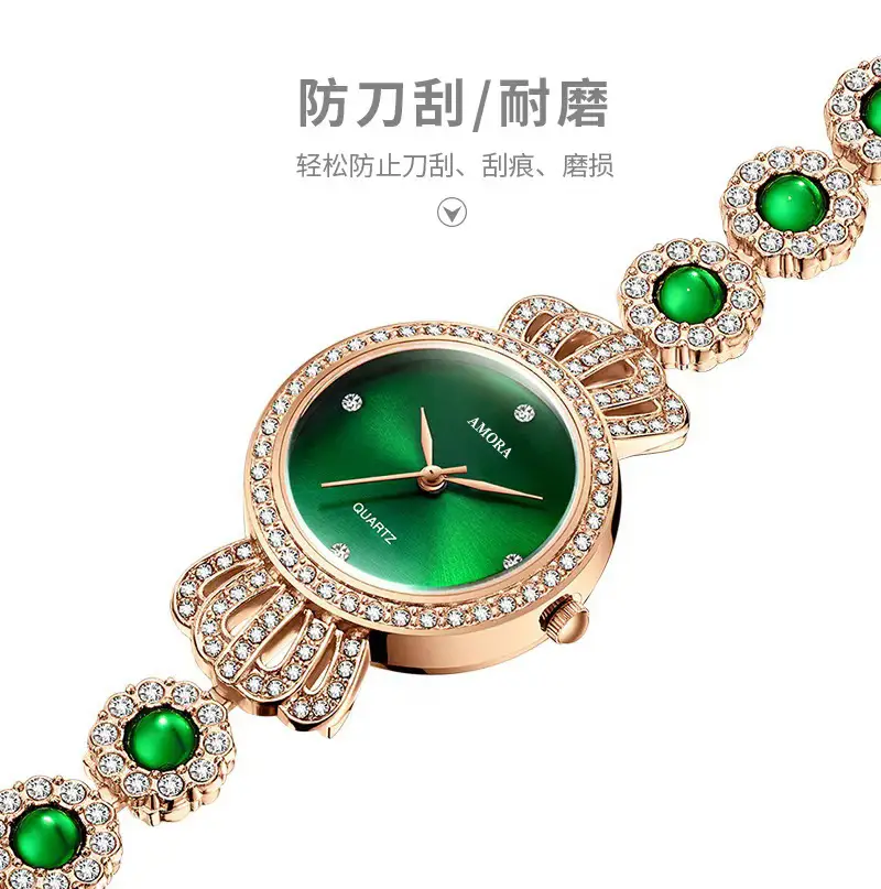 Peacock Green Full Diamond Crown Watch for Women — feature 2
