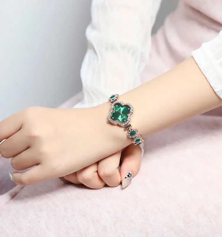 Peacock Green Full Diamond Crown Watch for Women — feature 5