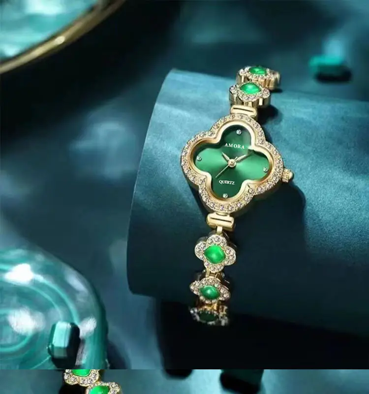 Peacock Green Full Diamond Crown Watch for Women — feature 7