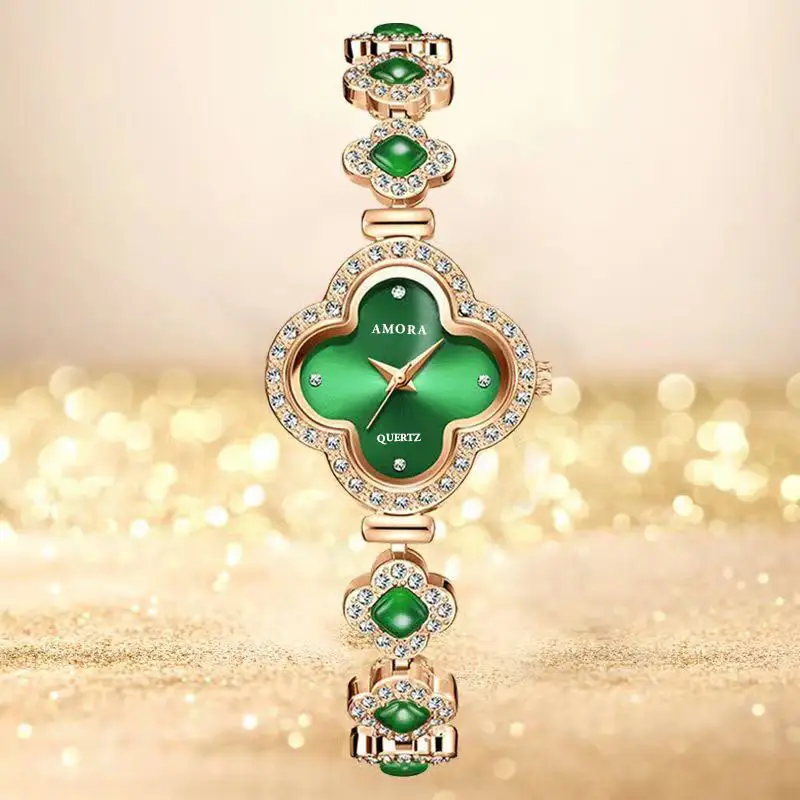 Peacock Green Full Diamond Crown Watch for Women - Image 2