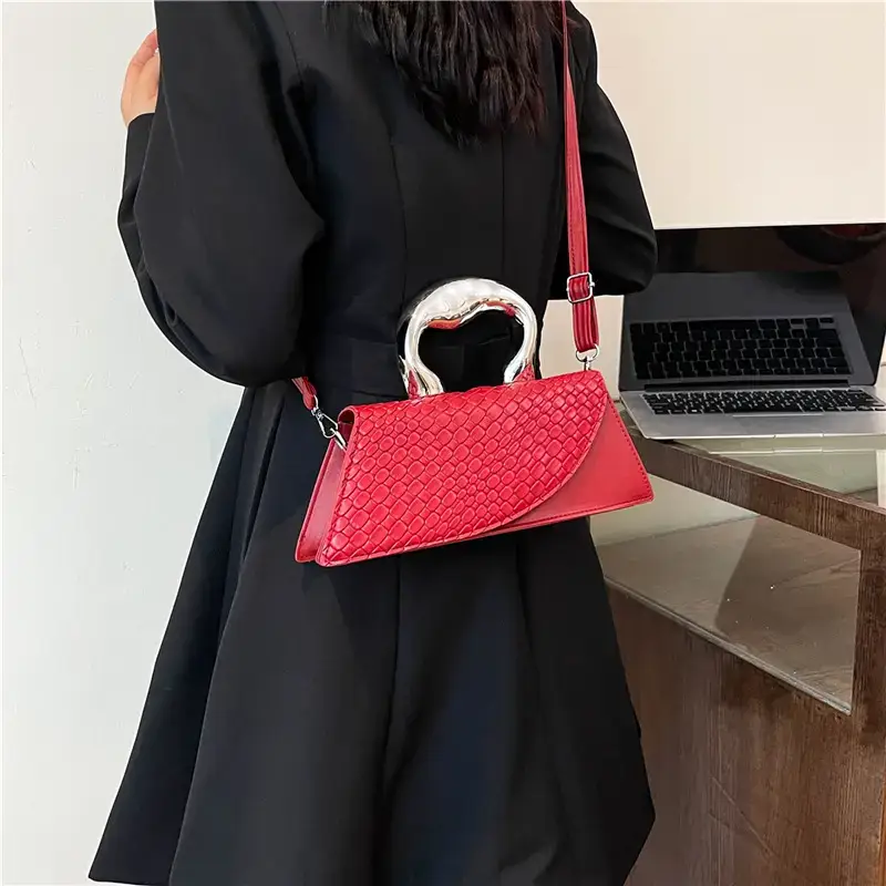 Women's Black Croc Leather Shoulder Bag 2024 New - Image 10
