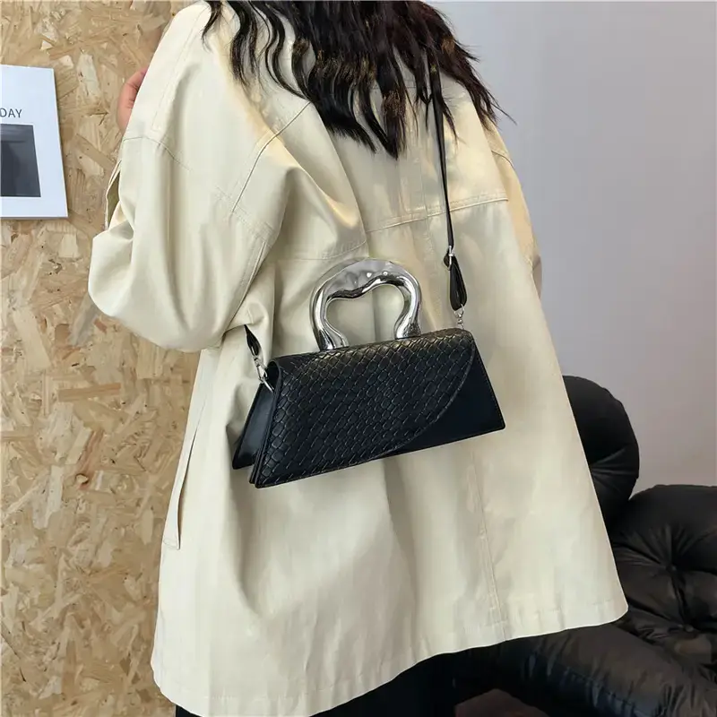 Women's Black Croc Leather Shoulder Bag 2024 New - Image 11