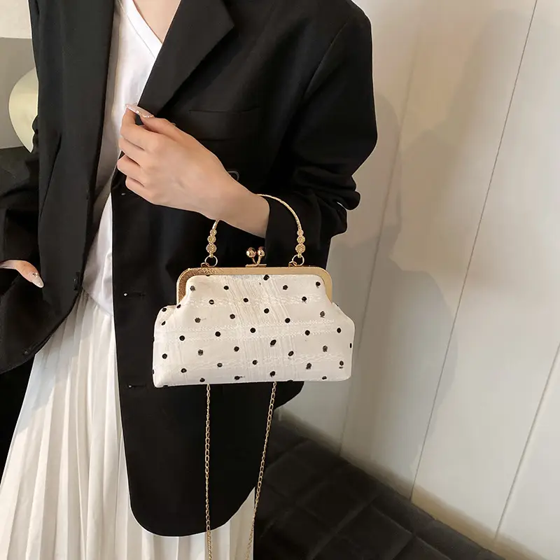 White Polka Dot Chain Crossbody Bag for Women