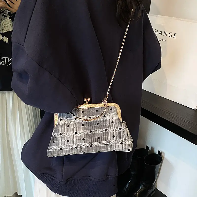White Polka Dot Chain Crossbody Bag for Women