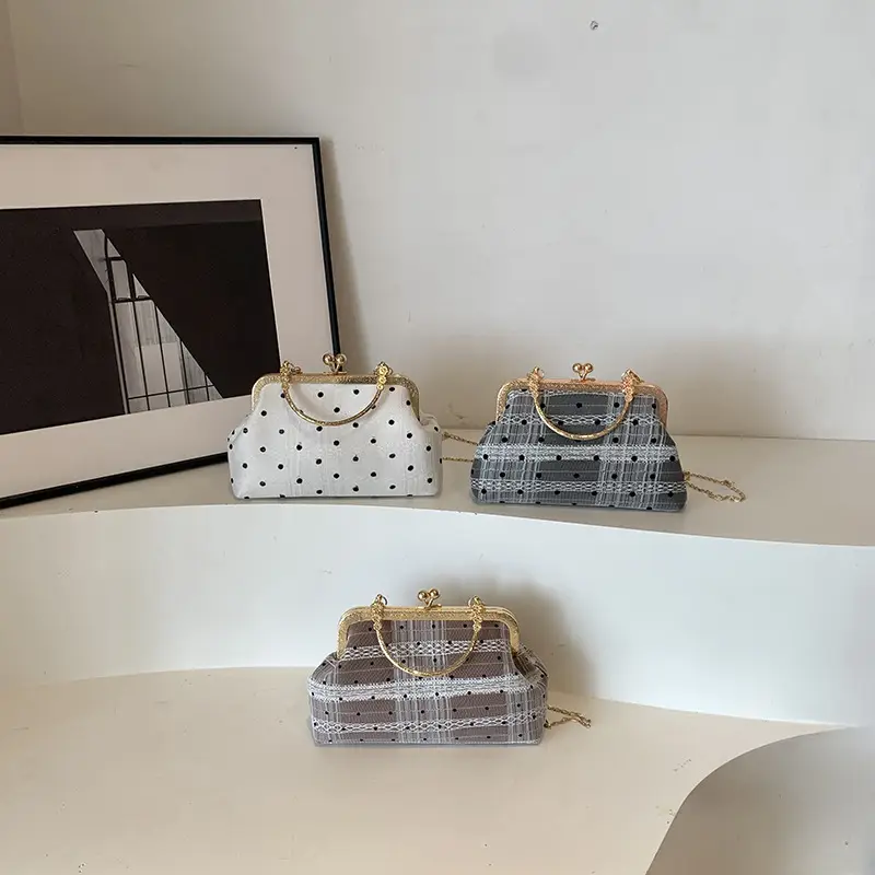 White Polka Dot Chain Crossbody Bag for Women