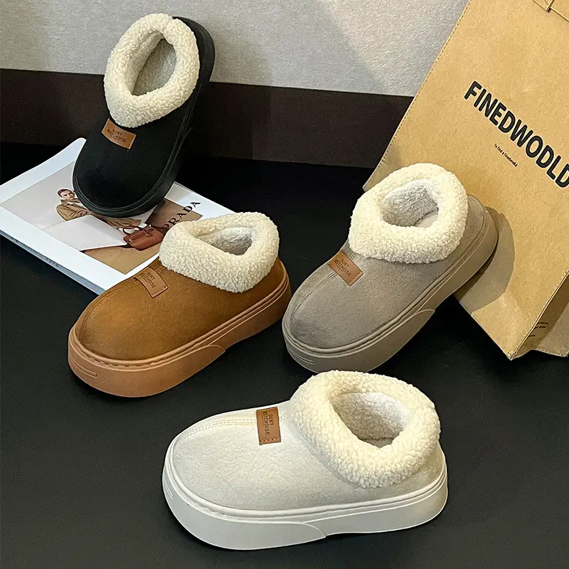 Nanbo Wan Bag-heel Cotton Slippers Women's Winter Warm Thick-soled Moon Shoes Home and Outfit All-inclusive fleece-lined Thick Cotton Shoes - Image 5