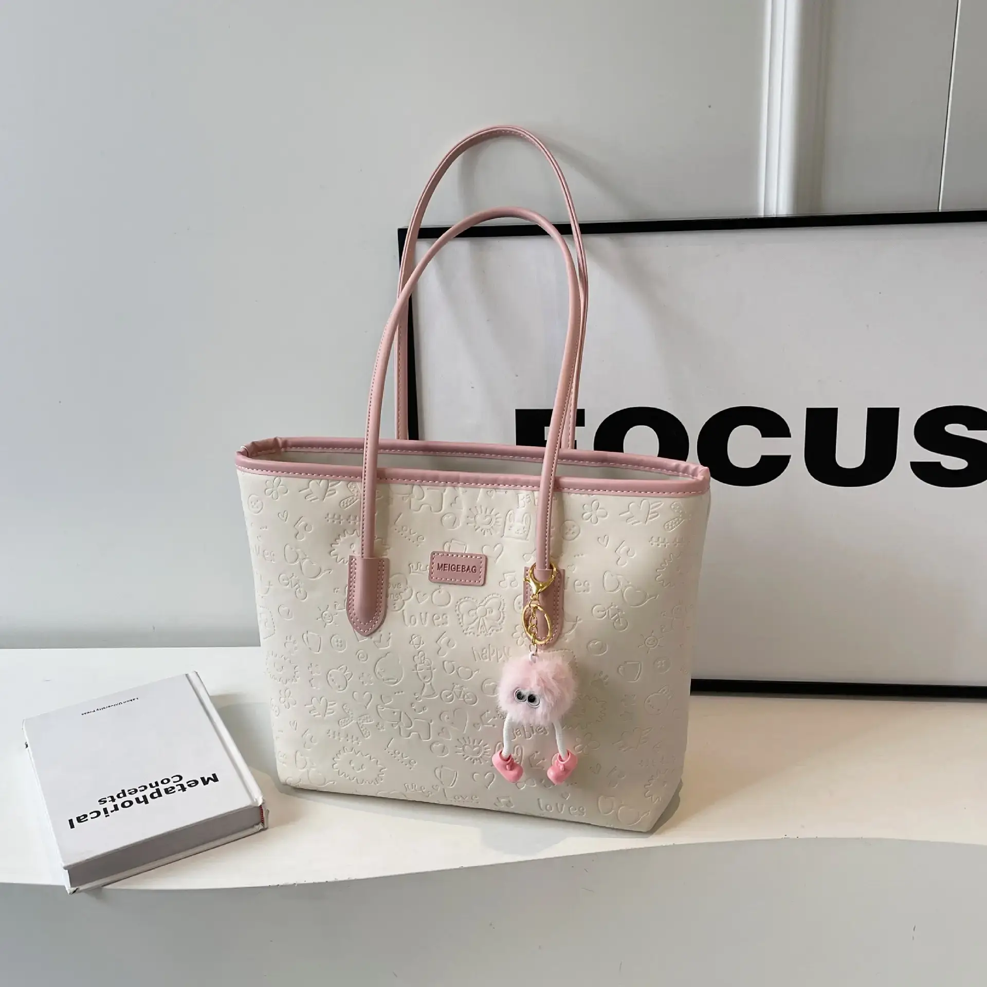 Women's Large Capacity Tote Bag with Cute Charm - Image 6