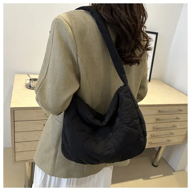 Korean Rhombic Puffer Shoulder Bag Olive Green — feature 11