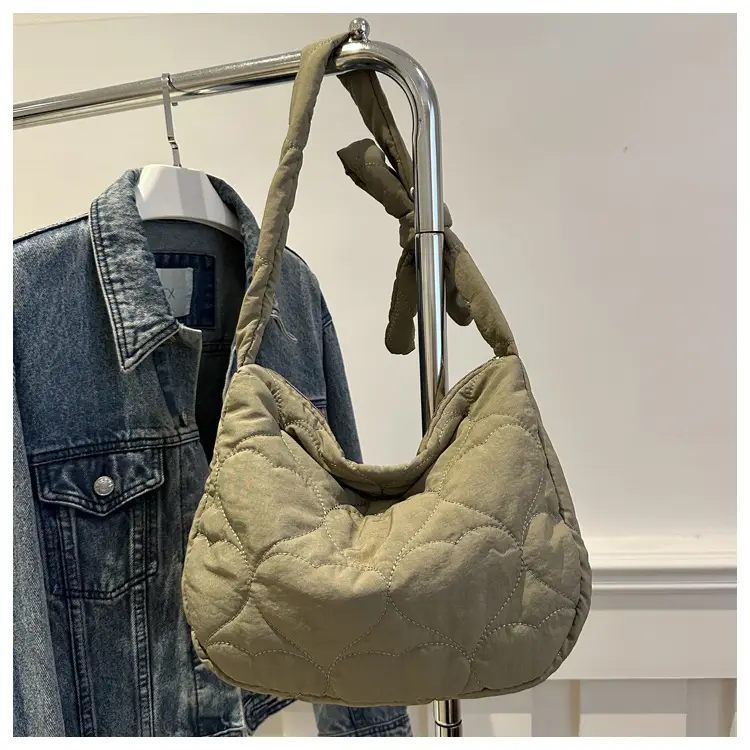 Korean Rhombic Puffer Shoulder Bag Olive Green — feature 29