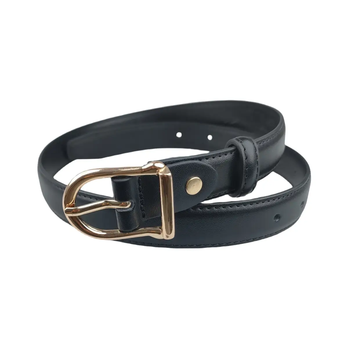 Black Leather Belt with Gold Buckle for Women - Image 3