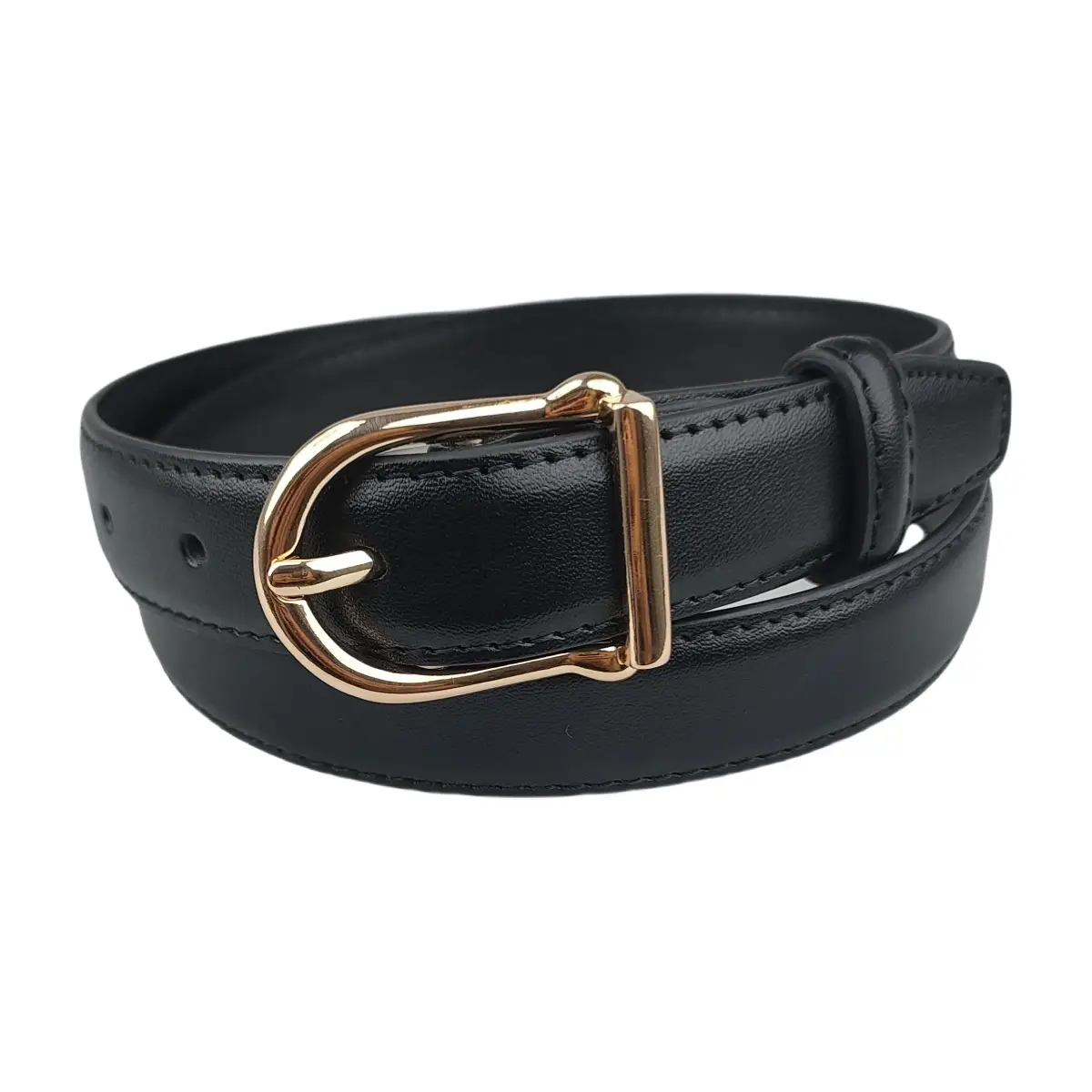 Black Leather Belt with Gold Buckle for Women - Image 6