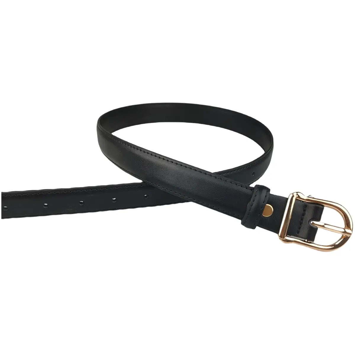Black Leather Belt with Gold Buckle for Women — feature 3