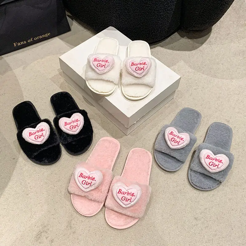 Love accessories fluffy slippers women wear 2024 autumn and winter new sweet girls home plush cotton slippers wholesale