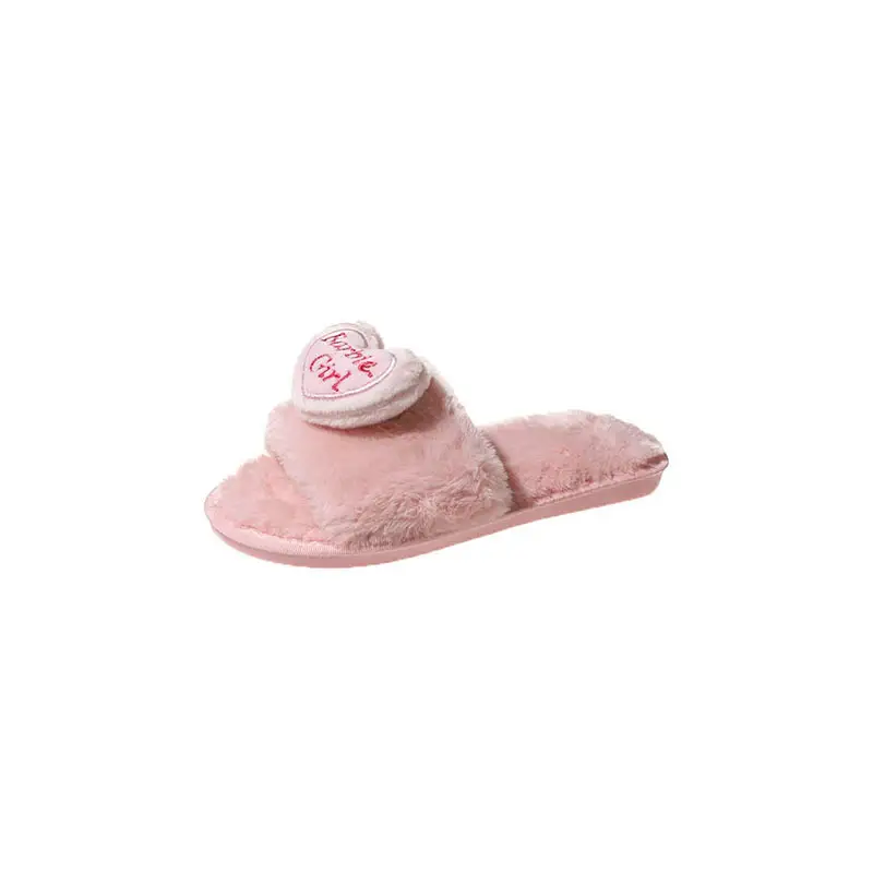 Love accessories fluffy slippers women wear 2024 autumn and winter new sweet girls home plush cotton slippers wholesale