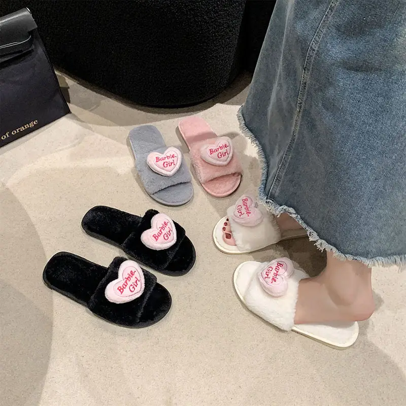 Love accessories fluffy slippers women wear 2024 autumn and winter new sweet girls home plush cotton slippers wholesale — feature 11