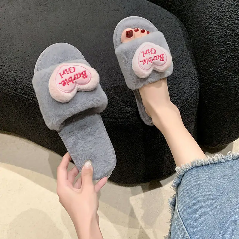 Love accessories fluffy slippers women wear 2024 autumn and winter new sweet girls home plush cotton slippers wholesale — feature 12