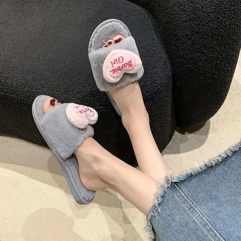 Love accessories fluffy slippers women wear 2024 autumn and winter new sweet girls home plush cotton slippers wholesale — feature 13