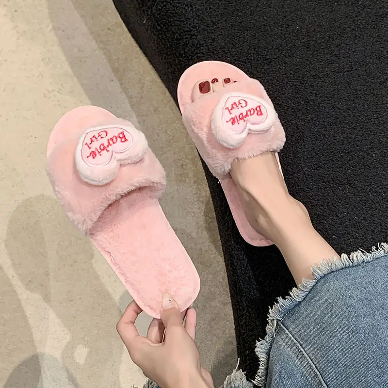 Love accessories fluffy slippers women wear 2024 autumn and winter new sweet girls home plush cotton slippers wholesale — feature 15