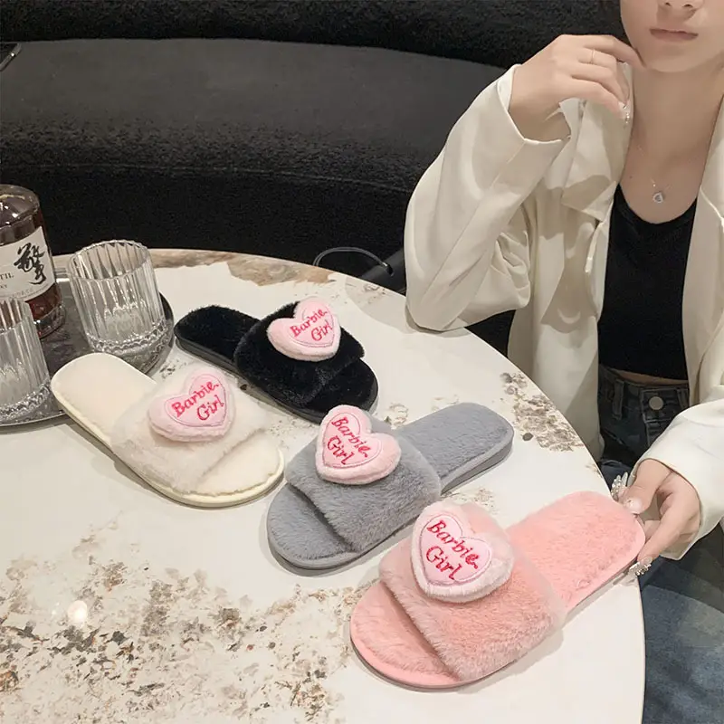 Love accessories fluffy slippers women wear 2024 autumn and winter new sweet girls home plush cotton slippers wholesale — feature 19