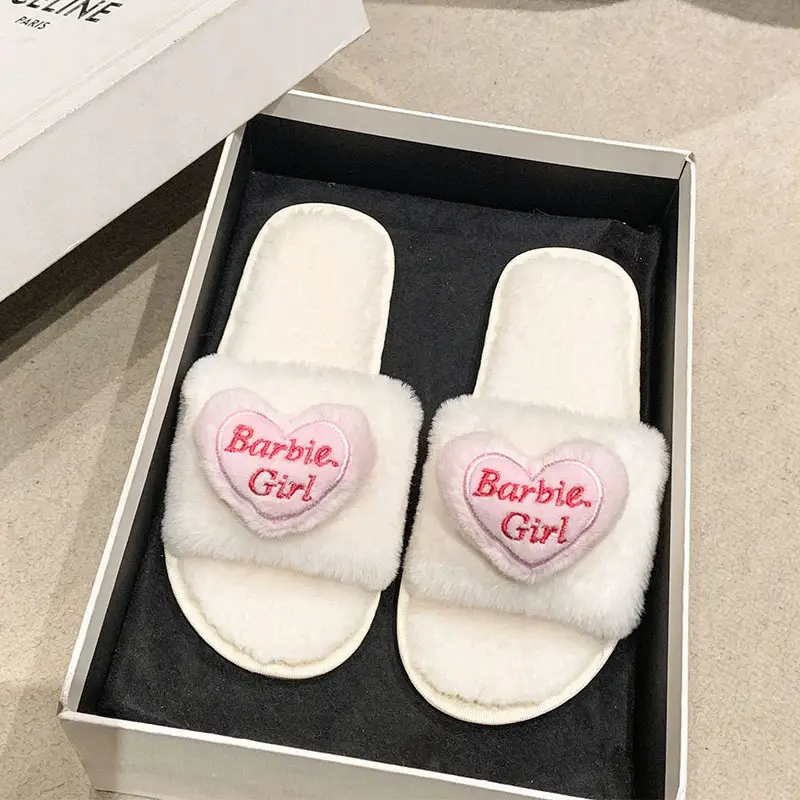 Love accessories fluffy slippers women wear 2024 autumn and winter new sweet girls home plush cotton slippers wholesale — feature 23