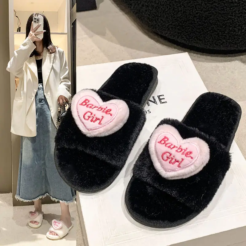 Love accessories fluffy slippers women wear 2024 autumn and winter new sweet girls home plush cotton slippers wholesale — feature 3