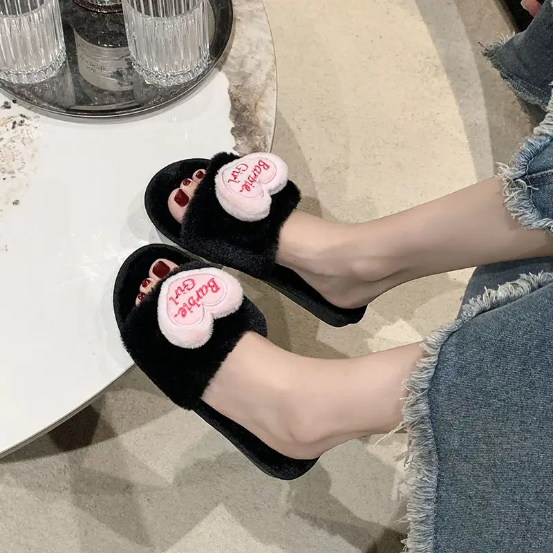 Love accessories fluffy slippers women wear 2024 autumn and winter new sweet girls home plush cotton slippers wholesale — feature 5