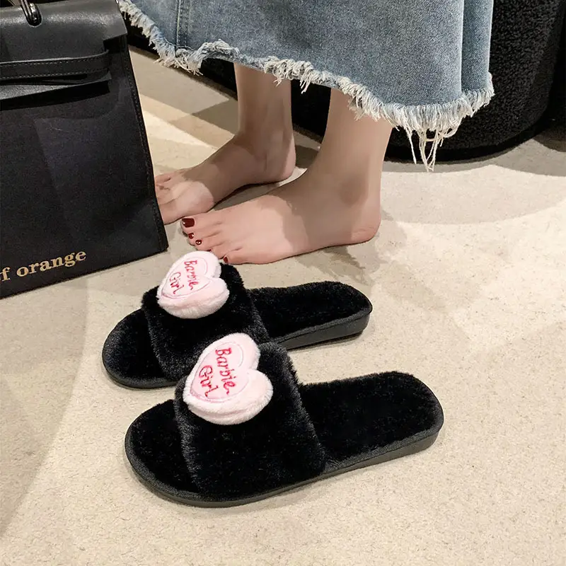 Love accessories fluffy slippers women wear 2024 autumn and winter new sweet girls home plush cotton slippers wholesale — feature 6