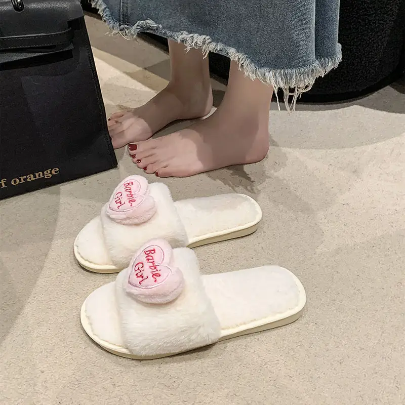 Love accessories fluffy slippers women wear 2024 autumn and winter new sweet girls home plush cotton slippers wholesale — feature 8