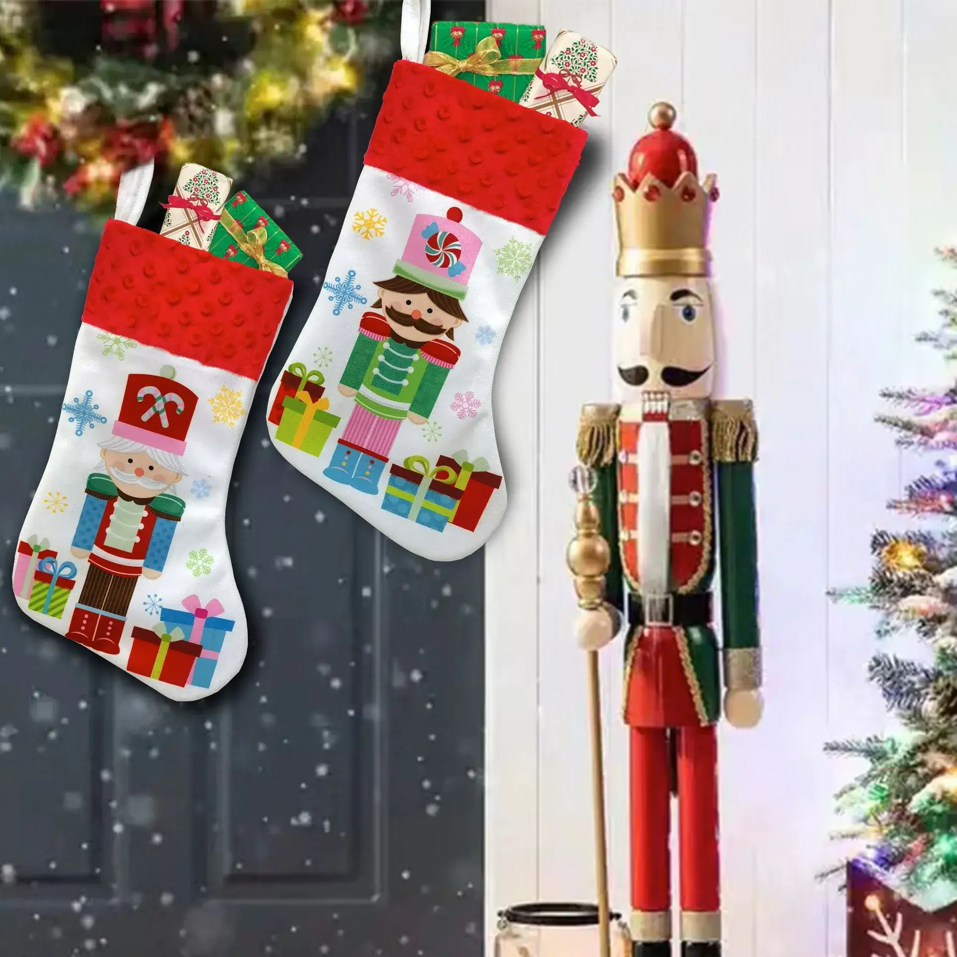 Walnut Christmas Stocking with Nutcracker & Gift Bags - Image 6
