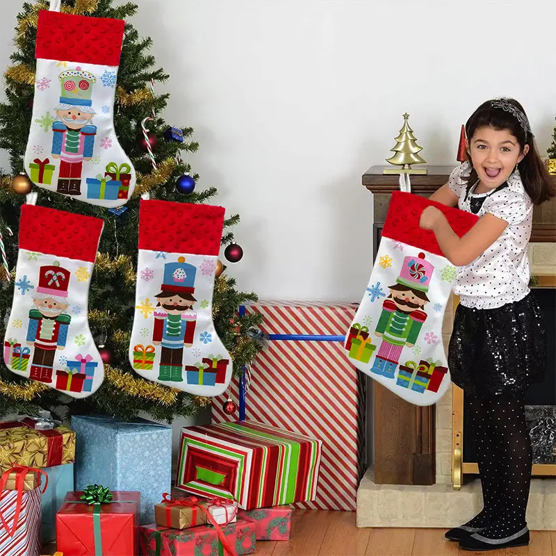 Walnut Christmas Stocking with Nutcracker & Gift Bags — feature 1
