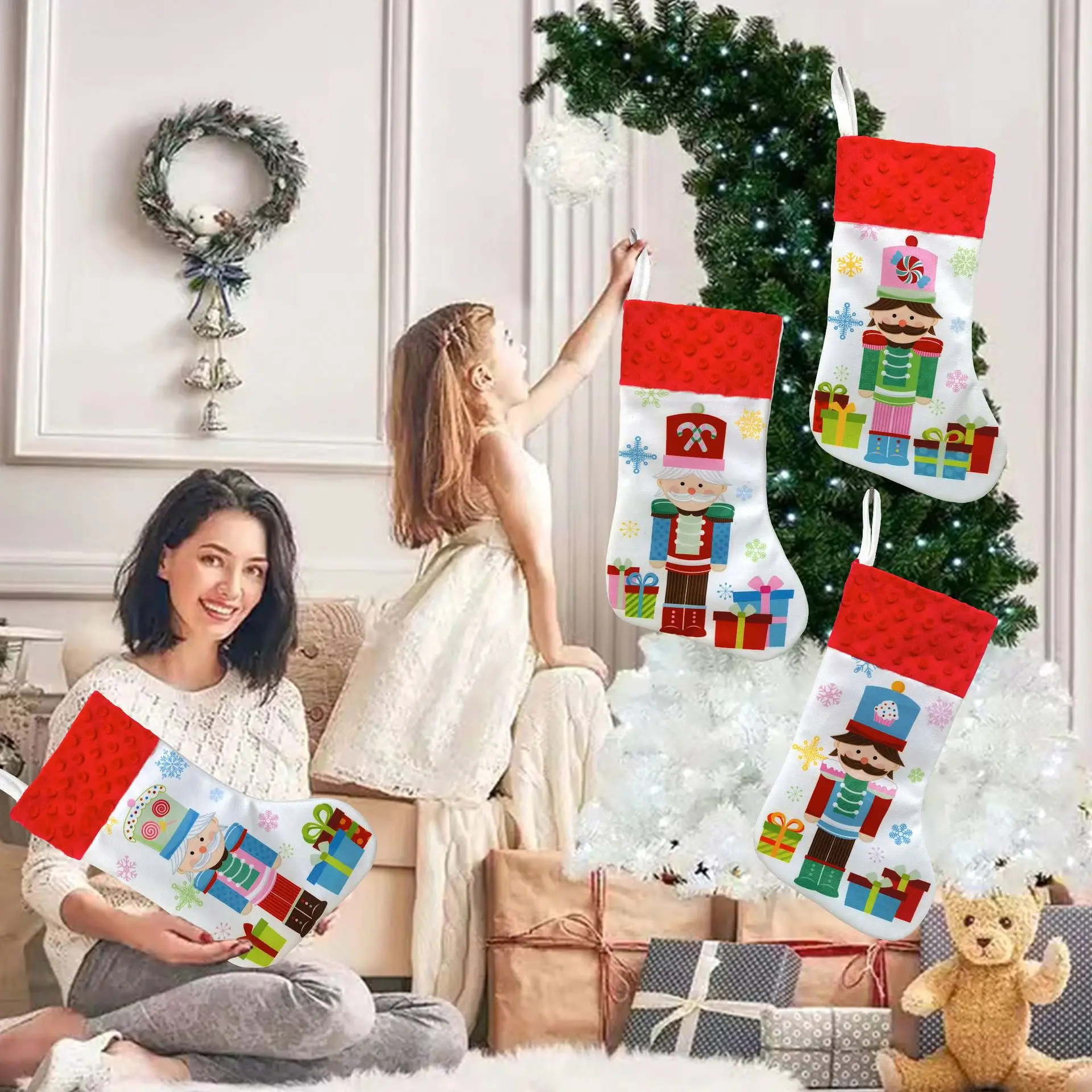 Walnut Christmas Stocking with Nutcracker & Gift Bags — feature 6