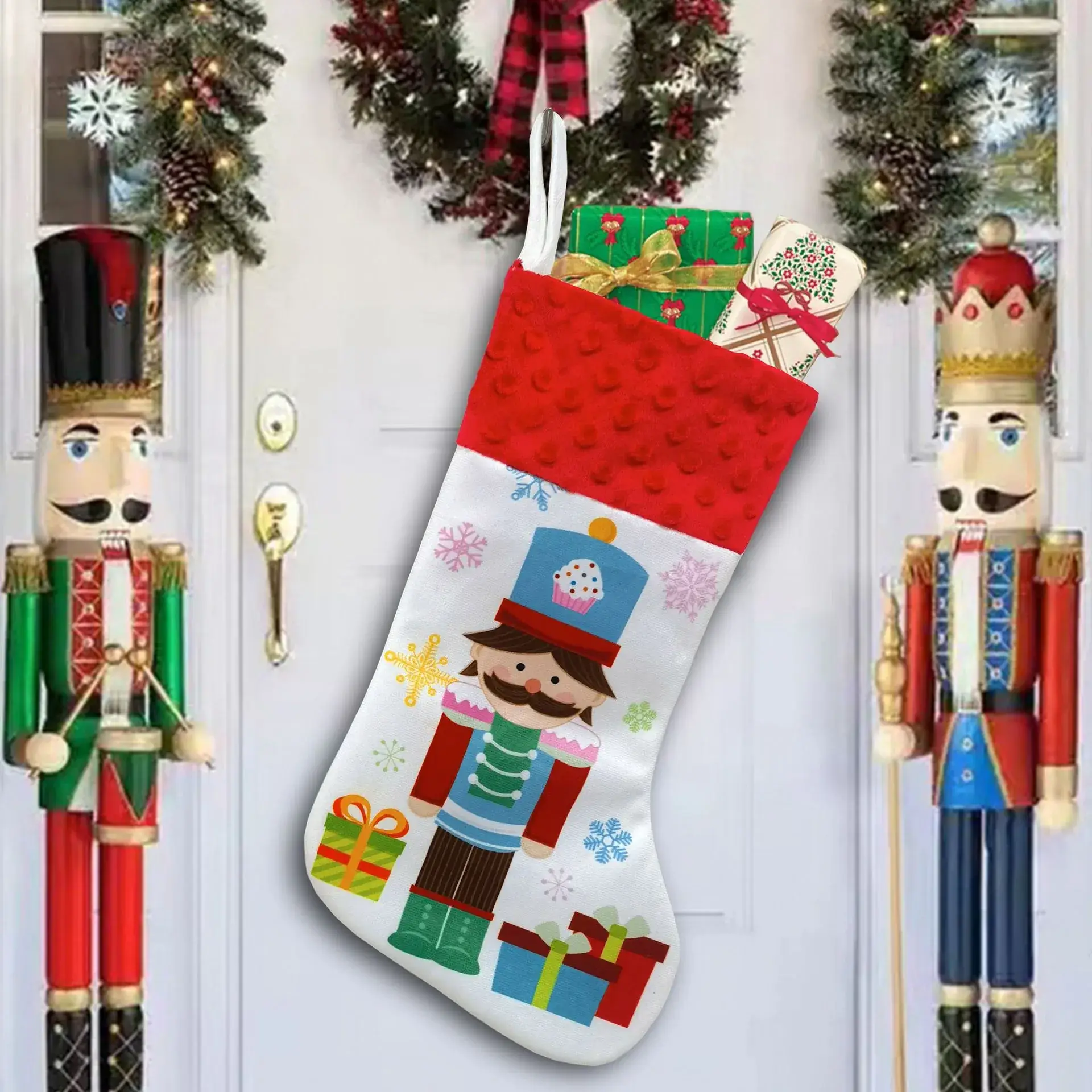 Walnut Christmas Stocking with Nutcracker & Gift Bags - Image 2
