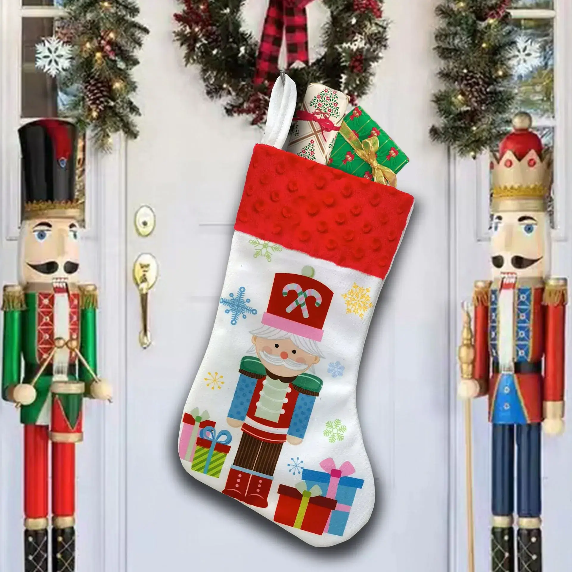 Walnut Christmas Stocking with Nutcracker & Gift Bags - Image 3