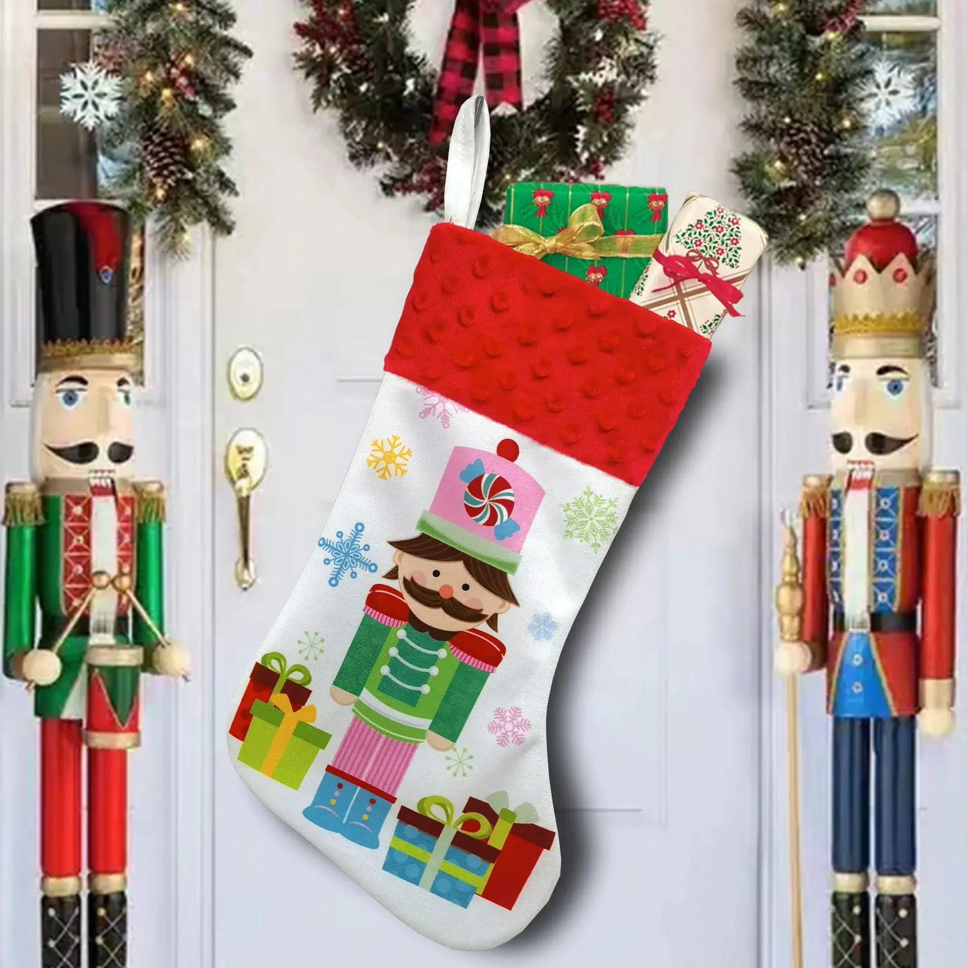 Walnut Christmas Stocking with Nutcracker & Gift Bags - Image 4